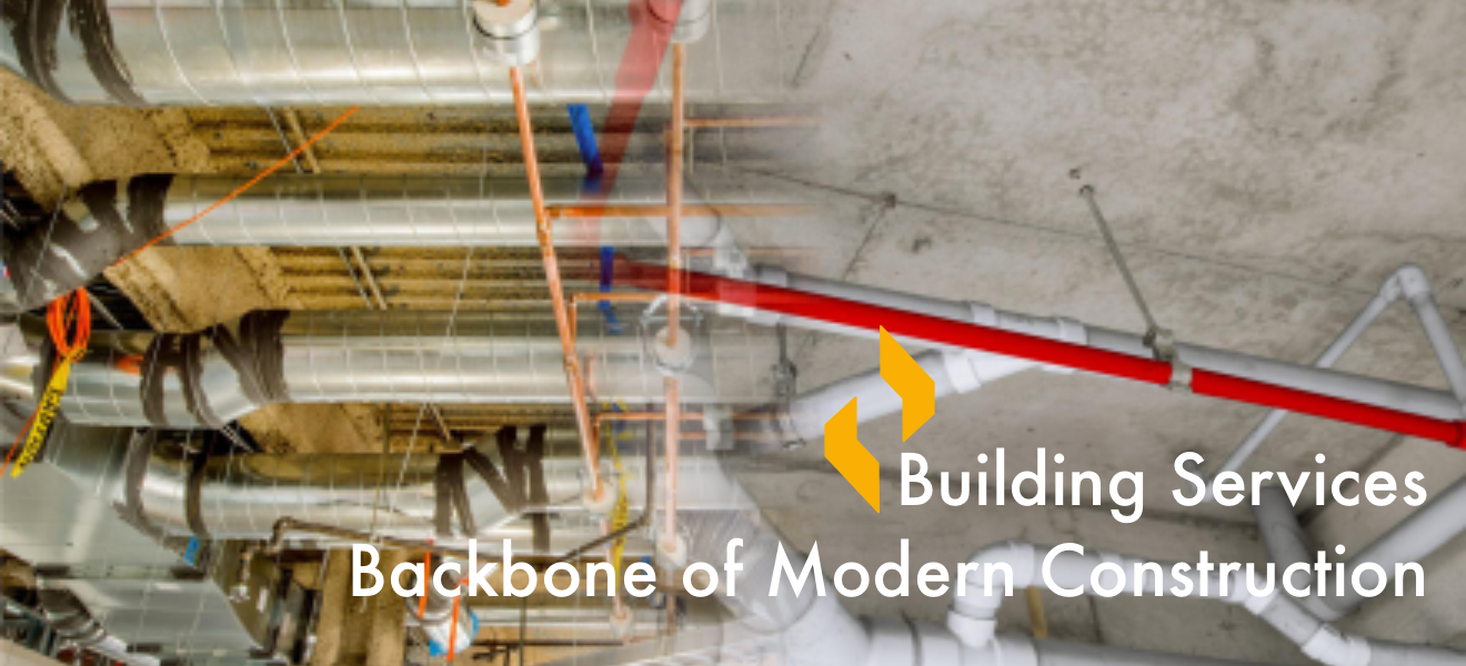 Building services for commercial interiors including electrical, plumbing, HVAC and fire safety systems